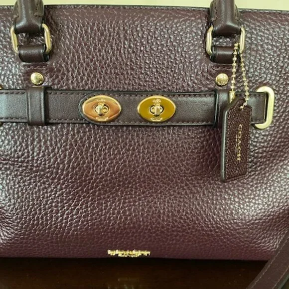Coach F55665 Pebble And Smooth Leather Satchel/Shoulder/Crossbody Bag Burgundy